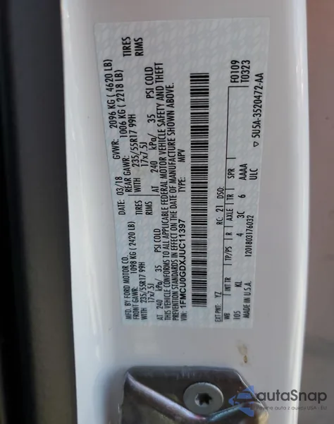 2018 Ford Escape Se из США, поврежденный, VIN 1FMCU0GDXJUC11397